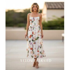 Verandah Smocked Floral Midi Dress XS NEW